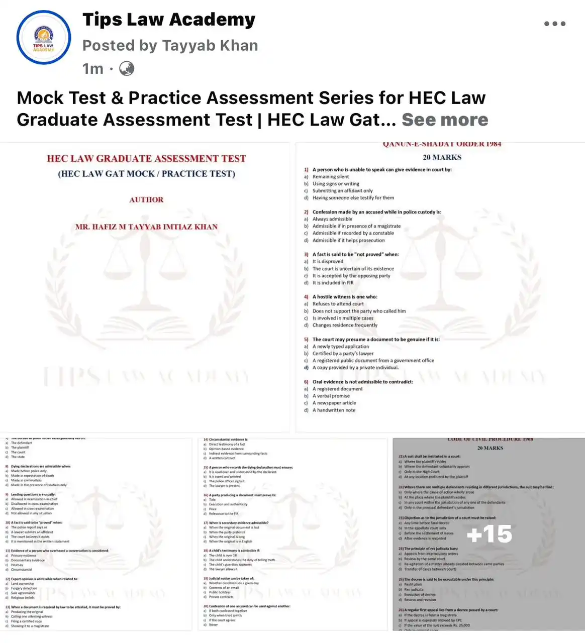 Image from TIPS LAW ACADEMY AND EDUCATIONAL CONSULTANTS: Mock Test & Practice Assessment Series for HEC Law Graduate Assessment...
