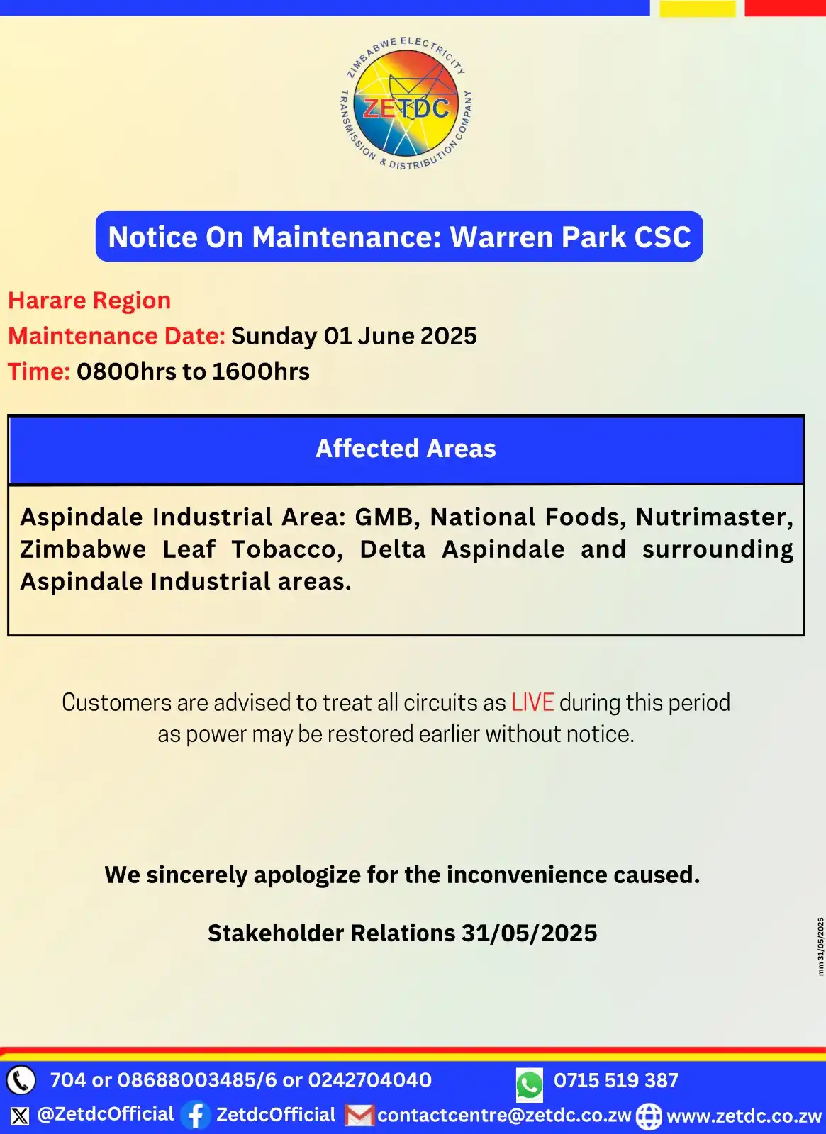 Image from ZETDC NATIONAL CONTACT CENTRE: <a class="text-blue-500 hover:underline cursor-pointer" href="/hashtag...