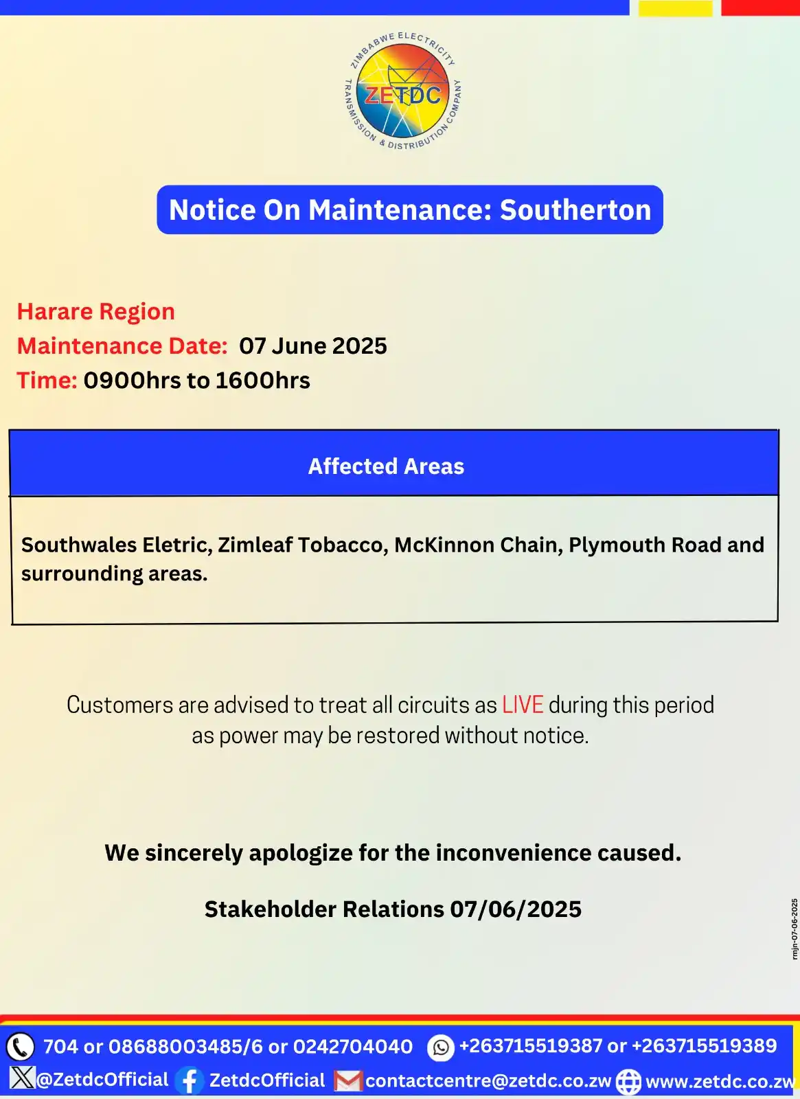 Image from ZETDC NATIONAL CONTACT CENTRE: <a class="text-blue-500 hover:underline cursor-pointer" href="/hashtag...