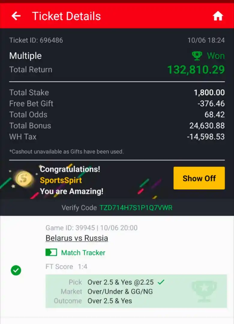 Image from Sports Spirt: Odds 68 BOOM 💥💥💥💥💥💥 Congratulations 🎉🎉🎉 Hongera kama ulifa...