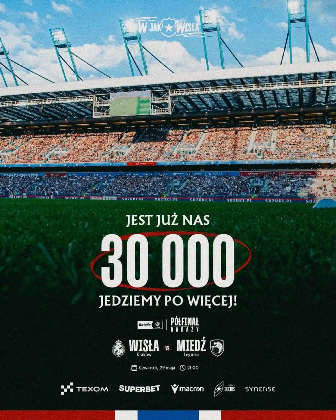 Image from Wisła Kraków 🔵⚪️🔴: Okrągłe trzydzieści tysięcy 😱 ___ Robimy <a class="text-blue-500 hov...