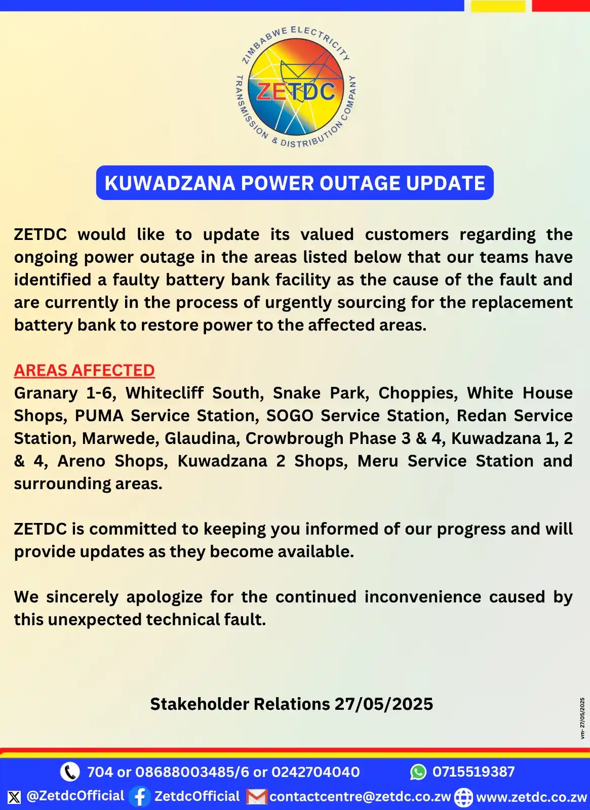 Image from ZETDC NATIONAL CONTACT CENTRE: <a class="text-blue-500 hover:underline cursor-pointer" href="/hashtag...
