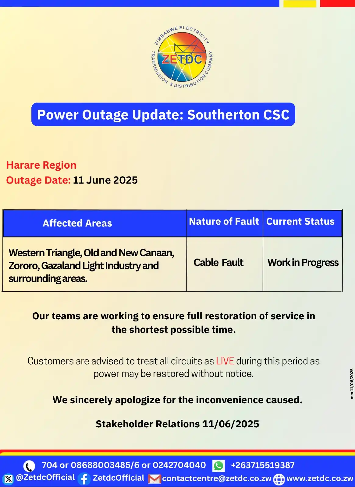 Image from ZETDC NATIONAL CONTACT CENTRE: <a class="text-blue-500 hover:underline cursor-pointer" href="/hashtag...