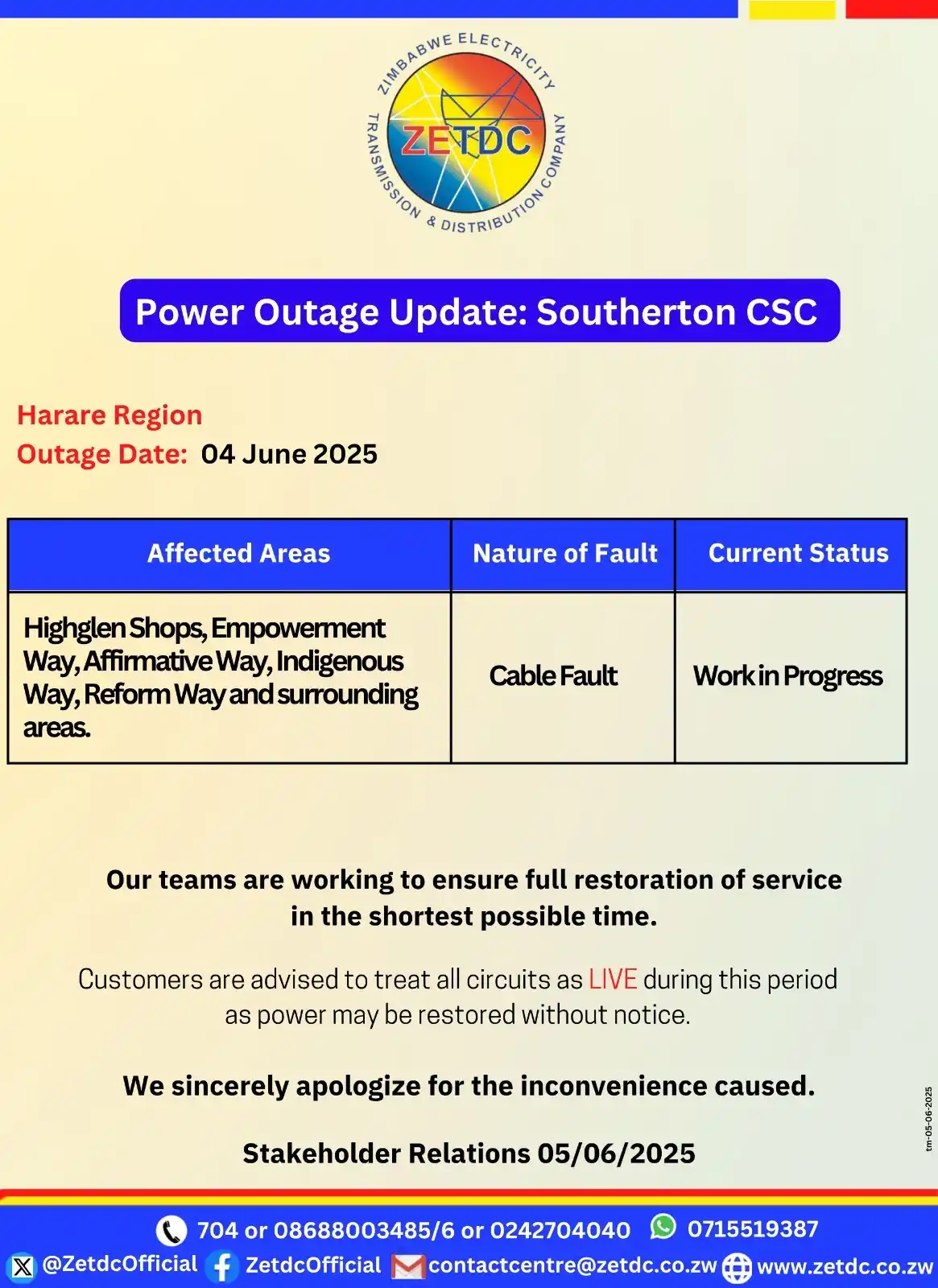 Image from ZETDC NATIONAL CONTACT CENTRE: <a class="text-blue-500 hover:underline cursor-pointer" href="/hashtag...