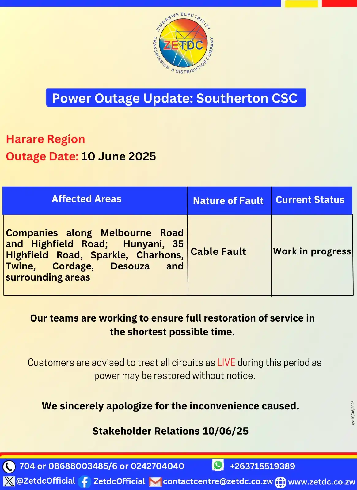 Image from ZETDC NATIONAL CONTACT CENTRE: <a class="text-blue-500 hover:underline cursor-pointer" href="/hashtag...