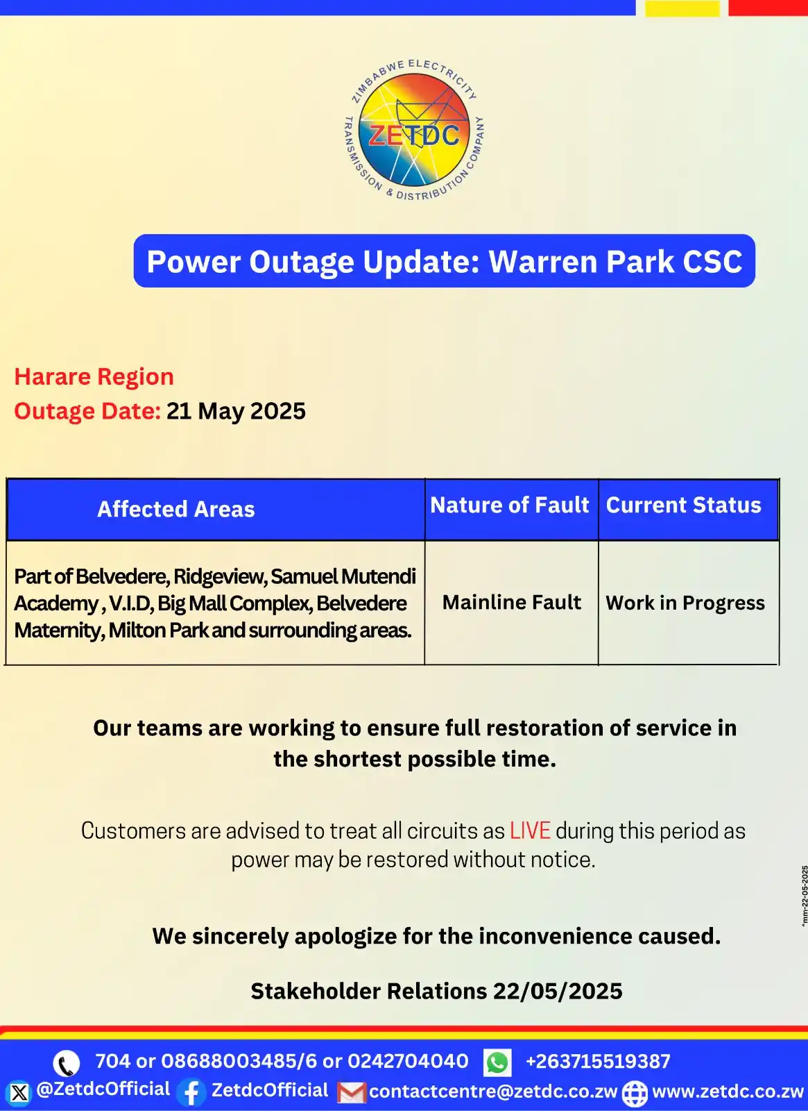Image from ZETDC NATIONAL CONTACT CENTRE: <a class="text-blue-500 hover:underline cursor-pointer" href="/hashtag...