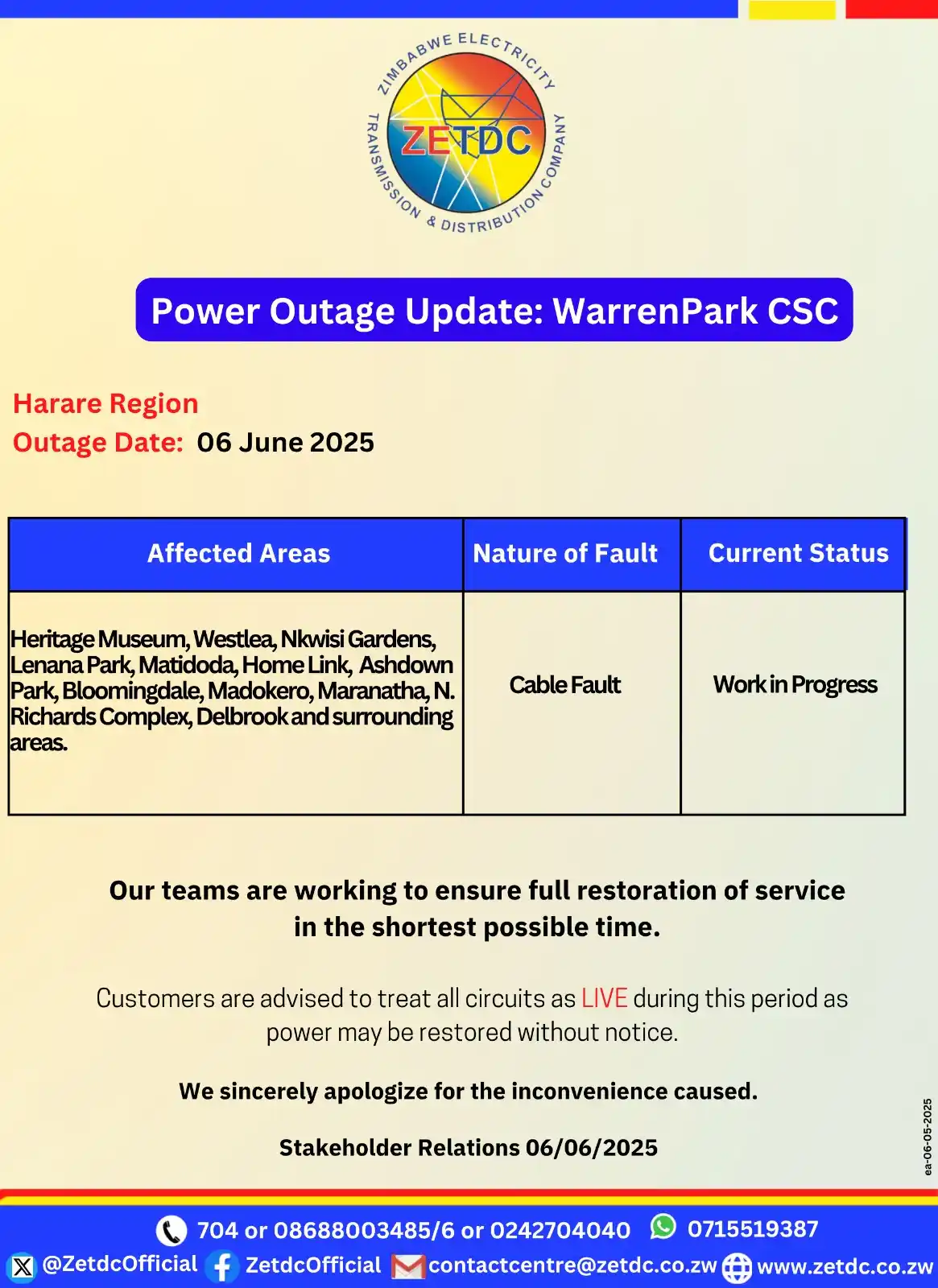 Image from ZETDC NATIONAL CONTACT CENTRE: <a class="text-blue-500 hover:underline cursor-pointer" href="/hashtag...