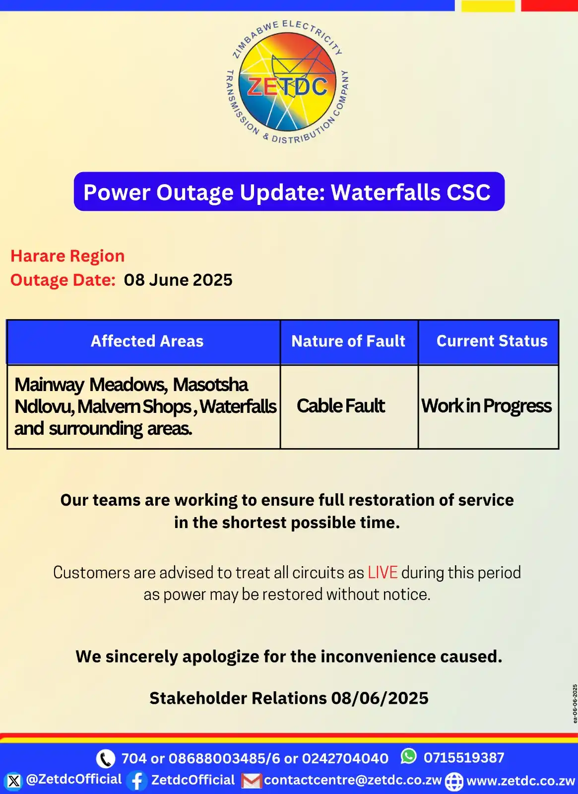 Image from ZETDC NATIONAL CONTACT CENTRE: <a class="text-blue-500 hover:underline cursor-pointer" href="/hashtag...