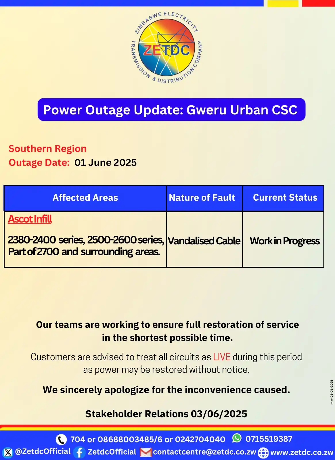 Image from ZETDC NATIONAL CONTACT CENTRE: <a class="text-blue-500 hover:underline cursor-pointer" href="/hashtag...