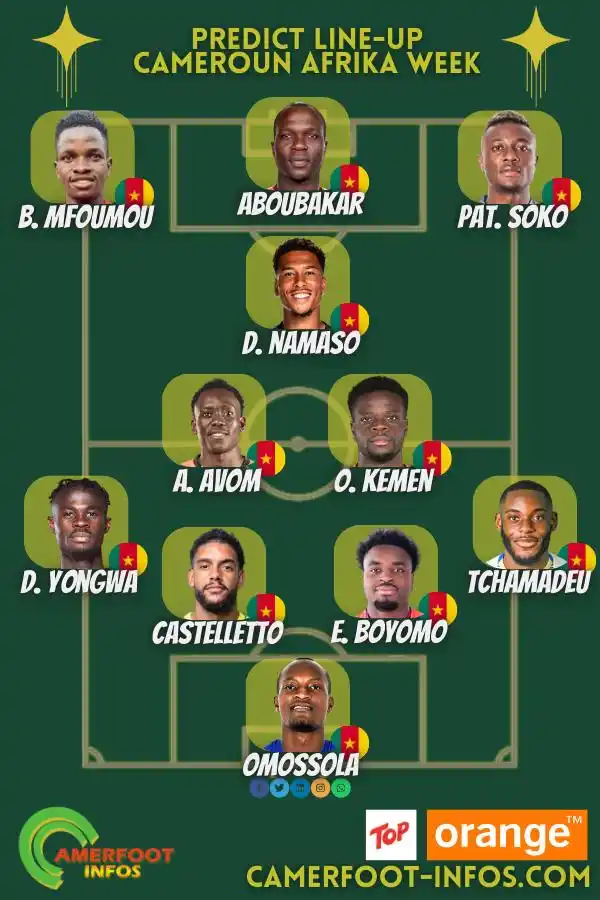 Image from Camerfoot-infos: Prévisions de composition d’équipe des Lions indomptables pour l’Afrik...
