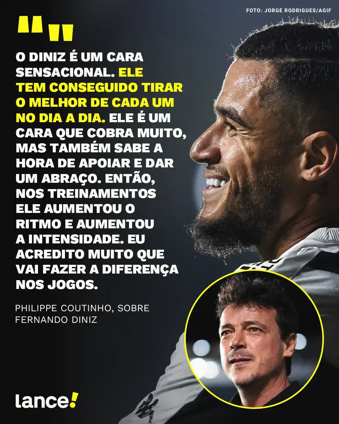 Image from Lance!: PROFESSOR DINIZ COM MORAL! 👏💢 Coutinho exaltou a mudança de postura ...