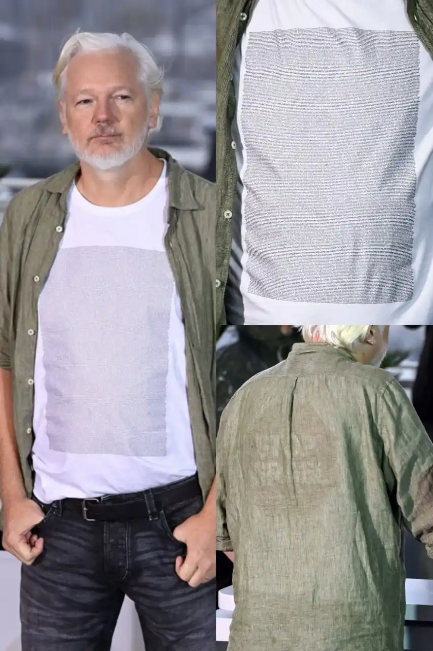 Image from OSINT Analyst ID: 📸📽️🇵🇸 Julian Assange muncul di Festival Film Cannes mengenakan kau...
