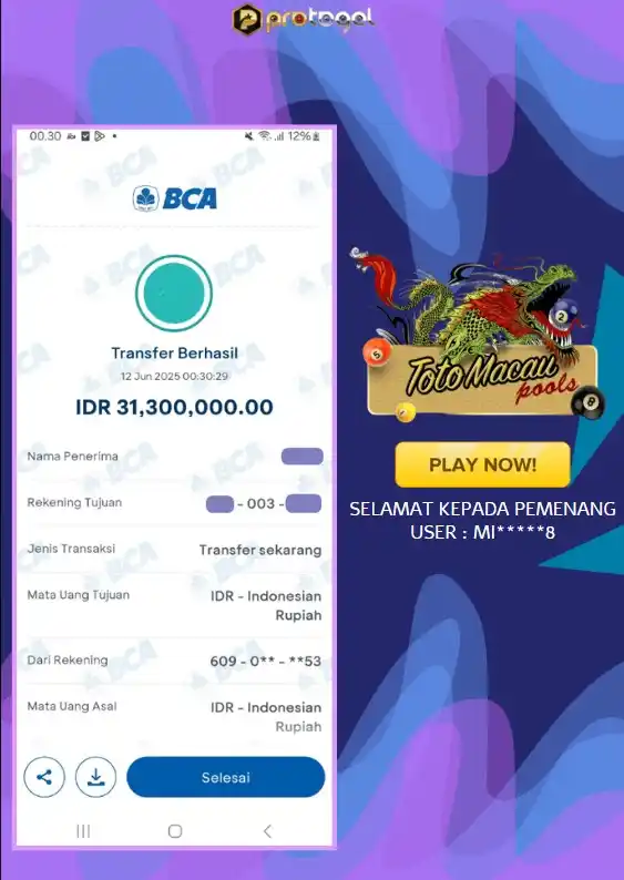Image from protogel Official: 🎉 SELAMAT KEPADA PEMENANG! 🎉 💰 Transfer Berhasil: IDR 31,300,000.00...