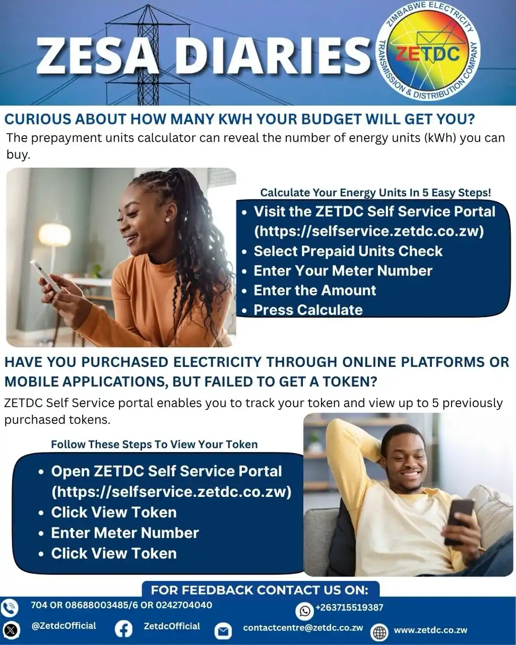 Image from ZETDC NATIONAL CONTACT CENTRE: Stay in control with ZETDC Self Service Portal. Use the prepaid units ...