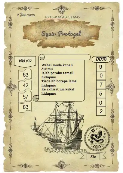 Image from protogel Official: 📜 Syair Protogel - TOTOMACAU SIANG 📅 Sabtu, 07 Juni 2025 📌 Semanga...
