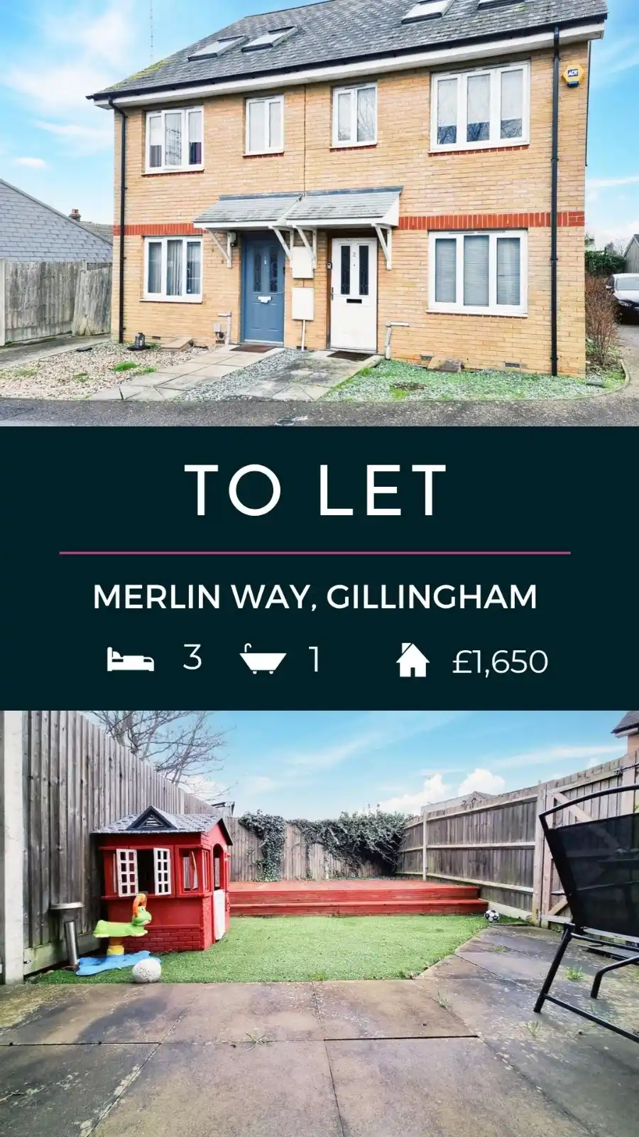 Image from Property to rent in Kent, UK: TO LET: Spacious 3-Bed Family Home – Merlin Way, Gillingham 💷 £1,650 ...