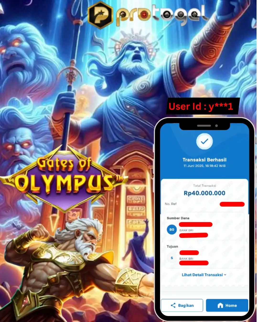 Image from protogel Official: ⚡️ ZEUS MEMBERI BERKAH! ⚡️ 💸 USER ID: y***1 BERHASIL MENANG Rp40.000....