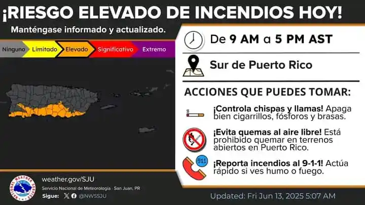 Image from Vigilancia Tropical ✅: [🛑 13 de junio ] 🔥 Riesgo Elevado de Incendios en el Sur de Puerto R...