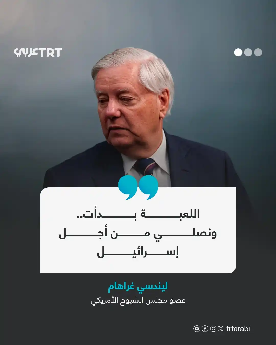Image from TRT عربي: عضو مجلس الشيوخ الأمريكي ليندسي غراهام يغرد على منصة إكس بعد الضربات ا...