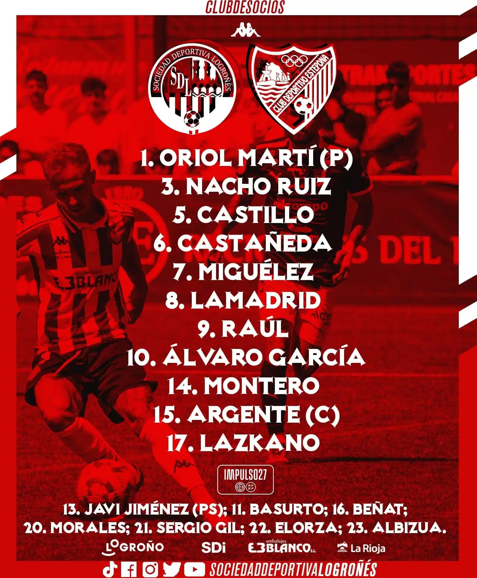 Image from S.D. Logroñés: 👊🏻 𝗔𝗟𝗜𝗡𝗘𝗔𝗖𝗜𝗢́𝗡 🆚 CD Estepona ➡️ ¡Nuestros once guerrero...