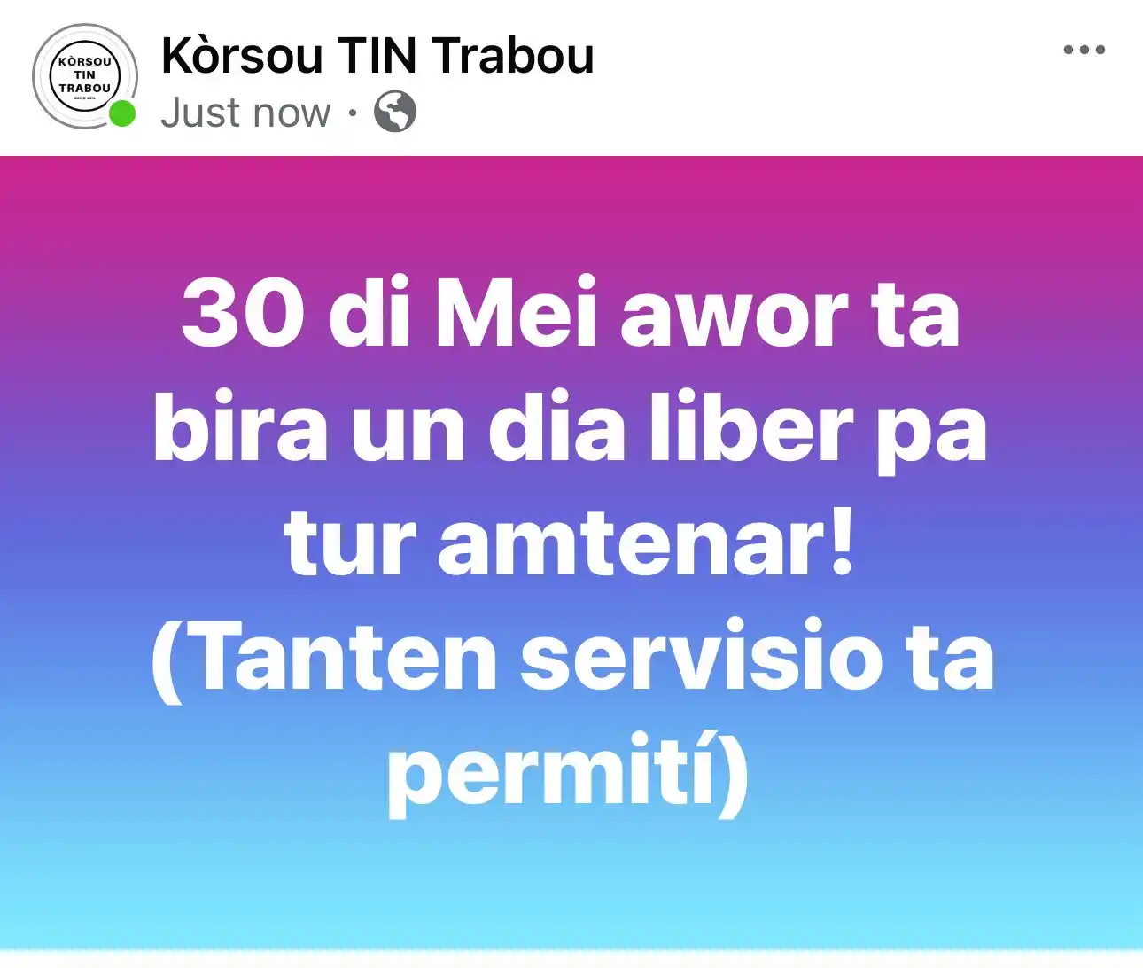 Image from Kòrsou TIN Trabou: Kòrda ku nos a yega di splika ku esaki no ta konta pa sektor privá.  S...