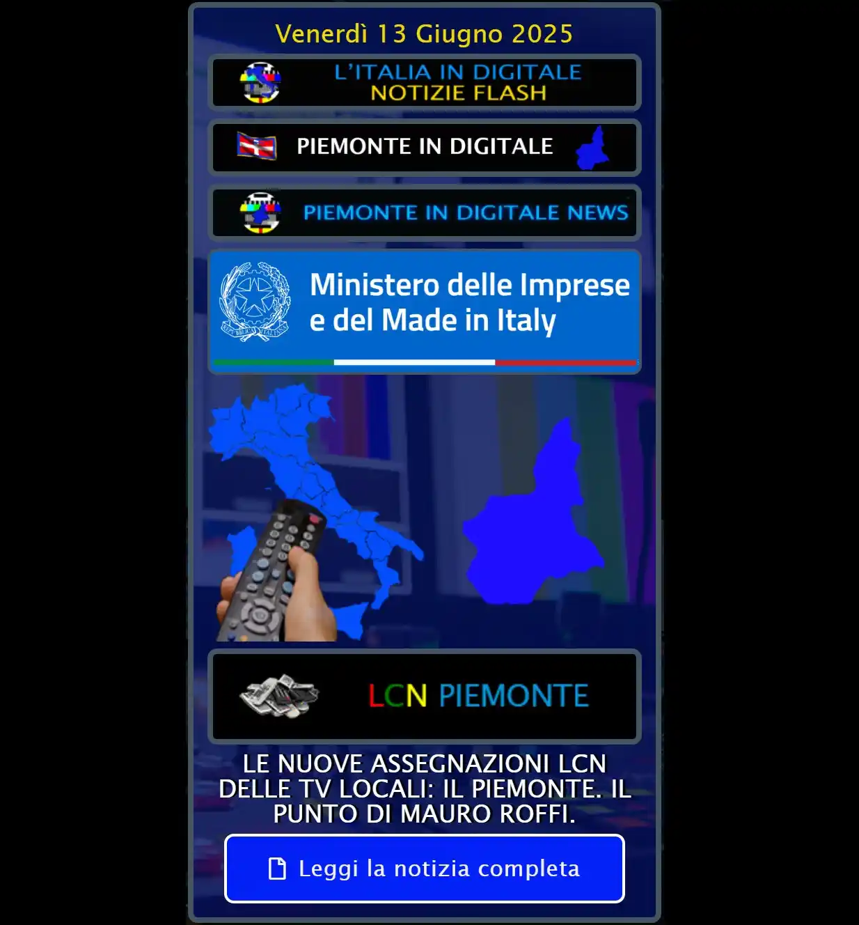 Image from L'ITALIA IN DIGITALE: L'ITALIA IN DIGITALE NEWS / PIEMONTE IN DIGITALE LE NUOVE ASSEGNAZIONI...