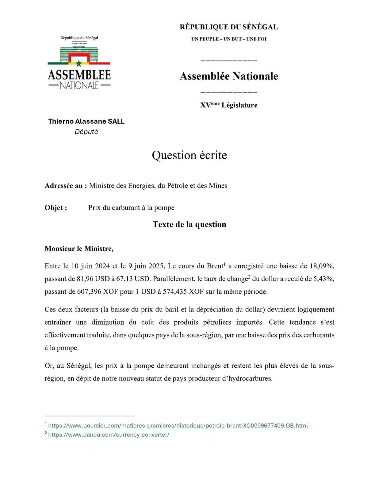 Image from Vie Publique SN 🇸🇳: Question écrite de l'honorable député Thierno Alassane Sall adressée a...