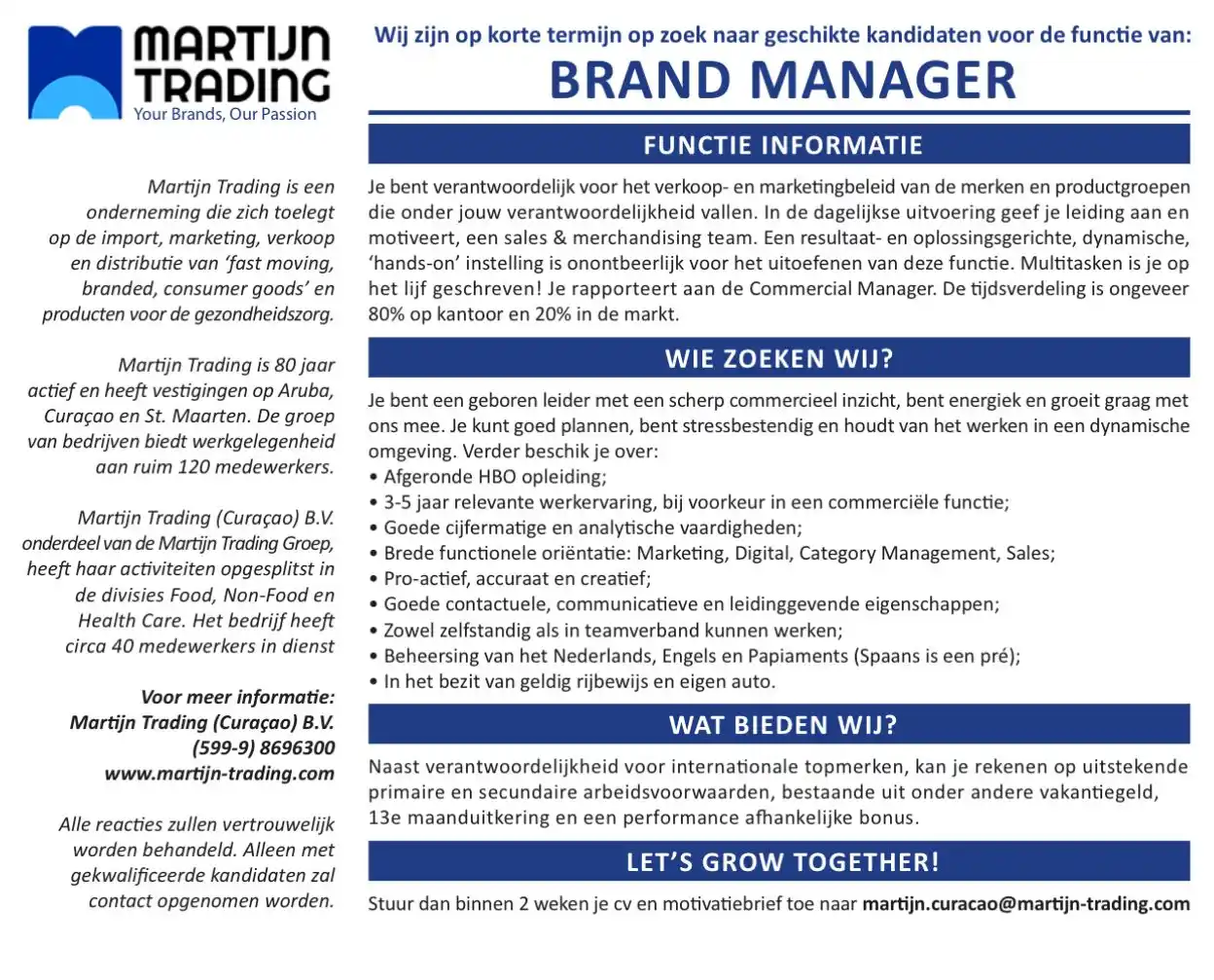 Image from Kòrsou TIN Trabou: 📣 Vacature: Brand Manager gezocht! Heb jij een passie voor merken en ...