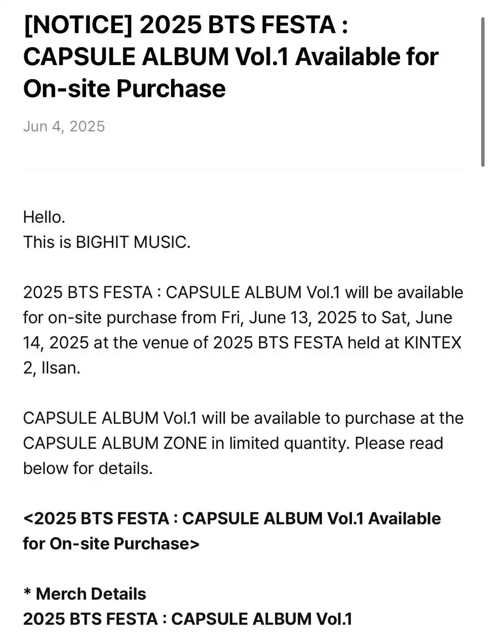 Image from BTS Earmy: WEVERSE💭  2025 BTS FESTA: CAPSULE ALBUM Vol.1 estará disponible para ...