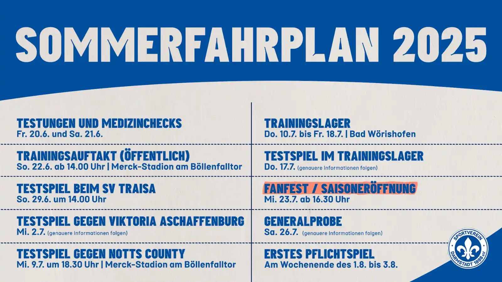 Image from SV Darmstadt 98: *Das ist unser Sommerfahrplan 2025 ⚜* In der nächsten Woche kehren die...