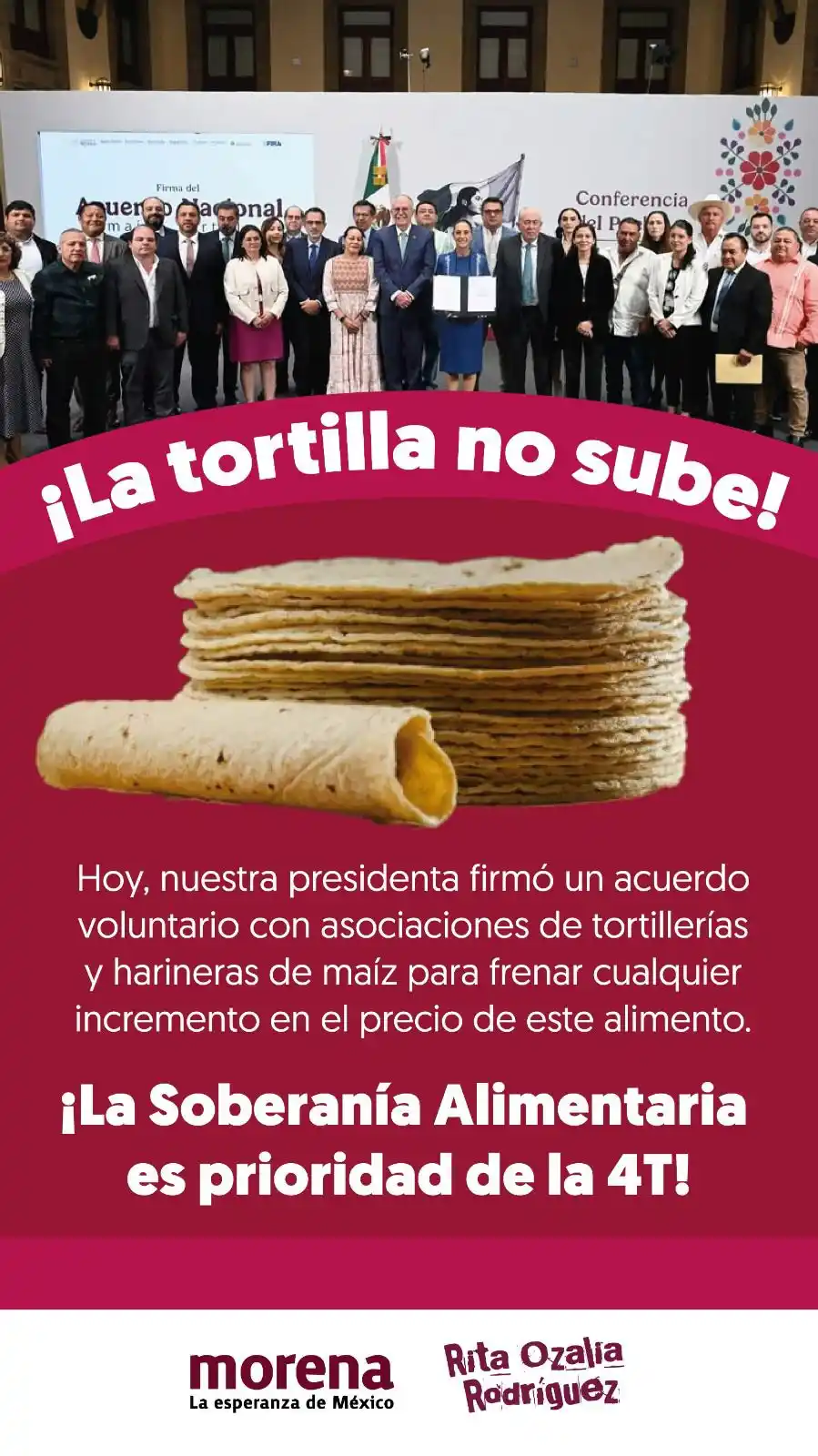 Image from Rita Ozalia Rodríguez : ¡*El precio de la tortilla se mantiene*! ❤️🌮 Con este acuerdo, se c...