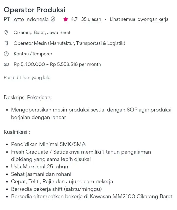 Image from LOWONGAN PEKERJAAN JABODETABEK - KARAWANG: https://id.jobstreet.com/id/job/84832989?tracking=SHR-AND-SharedJob-as...