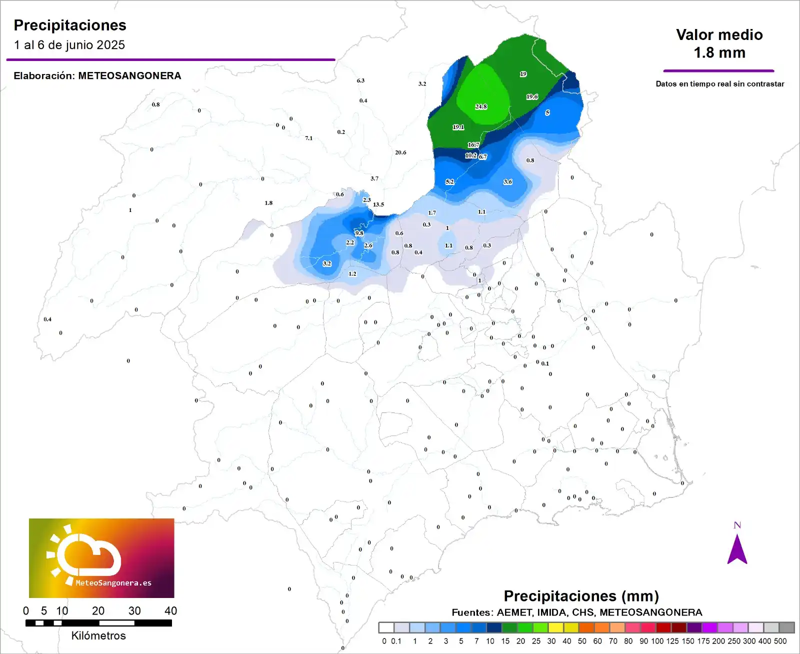 Image from MeteoSangonera: Salvo en el extremo norte regional, en el resto de la Región no ha llo...