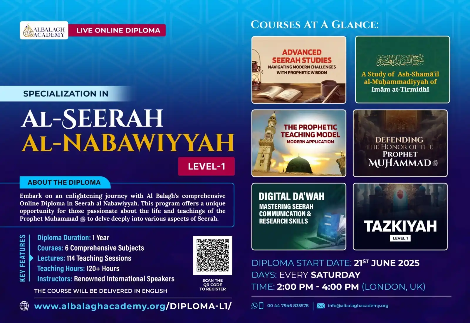 Image from AL BALAGH ACADEMY: 🌿 *Specialization in Al Seerah Al Nabawiyyah Level 1 - Online Diploma...