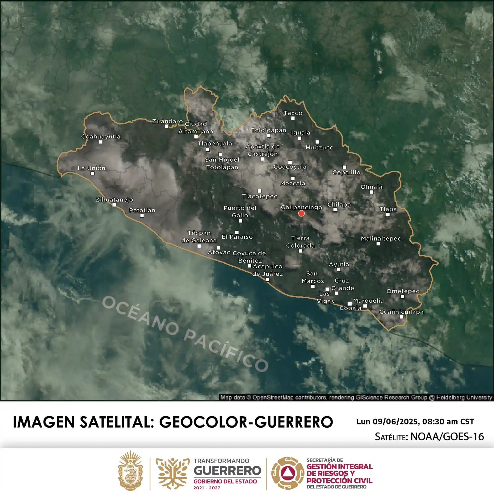 Image from Protección Civil Guerrero: BOLETÍN METEOROLÓGICO GENERAL DEL 09 DE JUNIO DE 2025 Hora de emisión:...