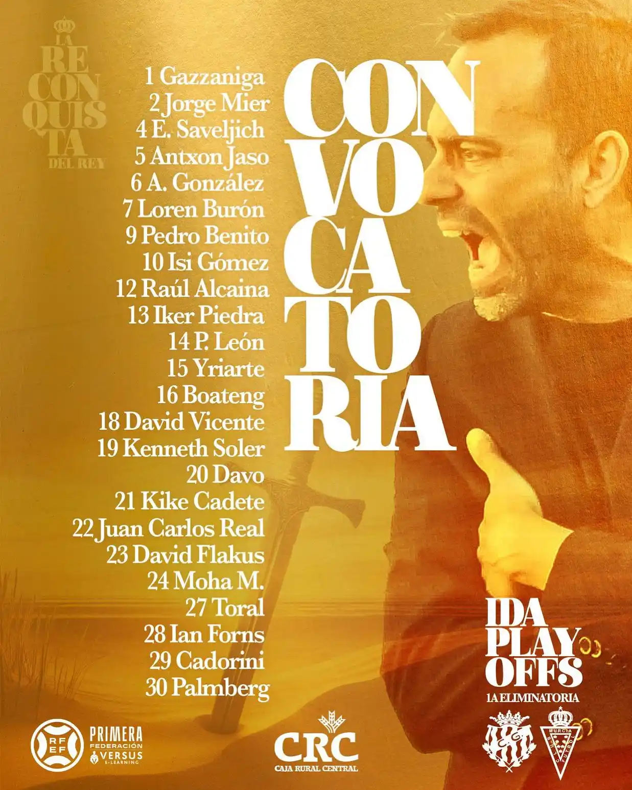 Image from Real Murcia C.F.: 🛡️ 𝗖𝗢𝗡𝗩𝗢𝗖𝗔𝗗𝗢𝗦 para la batalla de la ida de semifinales de p...