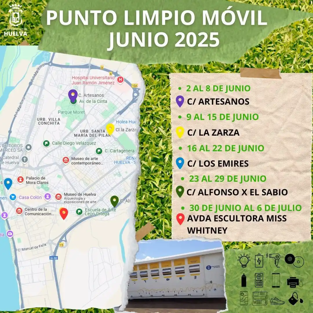Image from Ayuntamiento de Huelva : ♻️🗑️Damos a conocer las ubicaciones del ‘Punto Limpio Móvil’ para est...