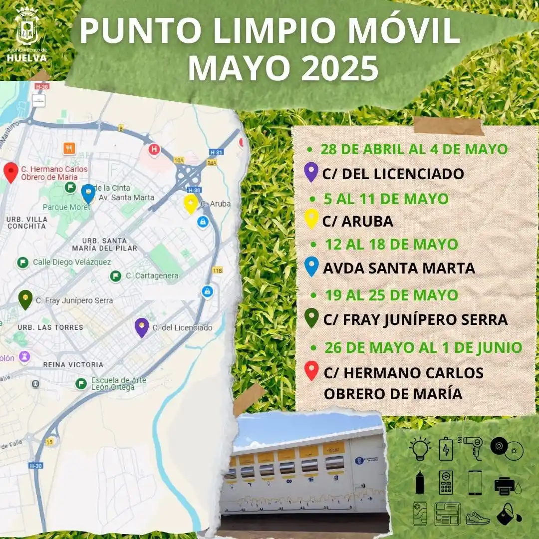 Image from Ayuntamiento de Huelva : ♻️🗑️Damos a conocer las ubicaciones del ‘Punto Limpio Móvil’ para est...