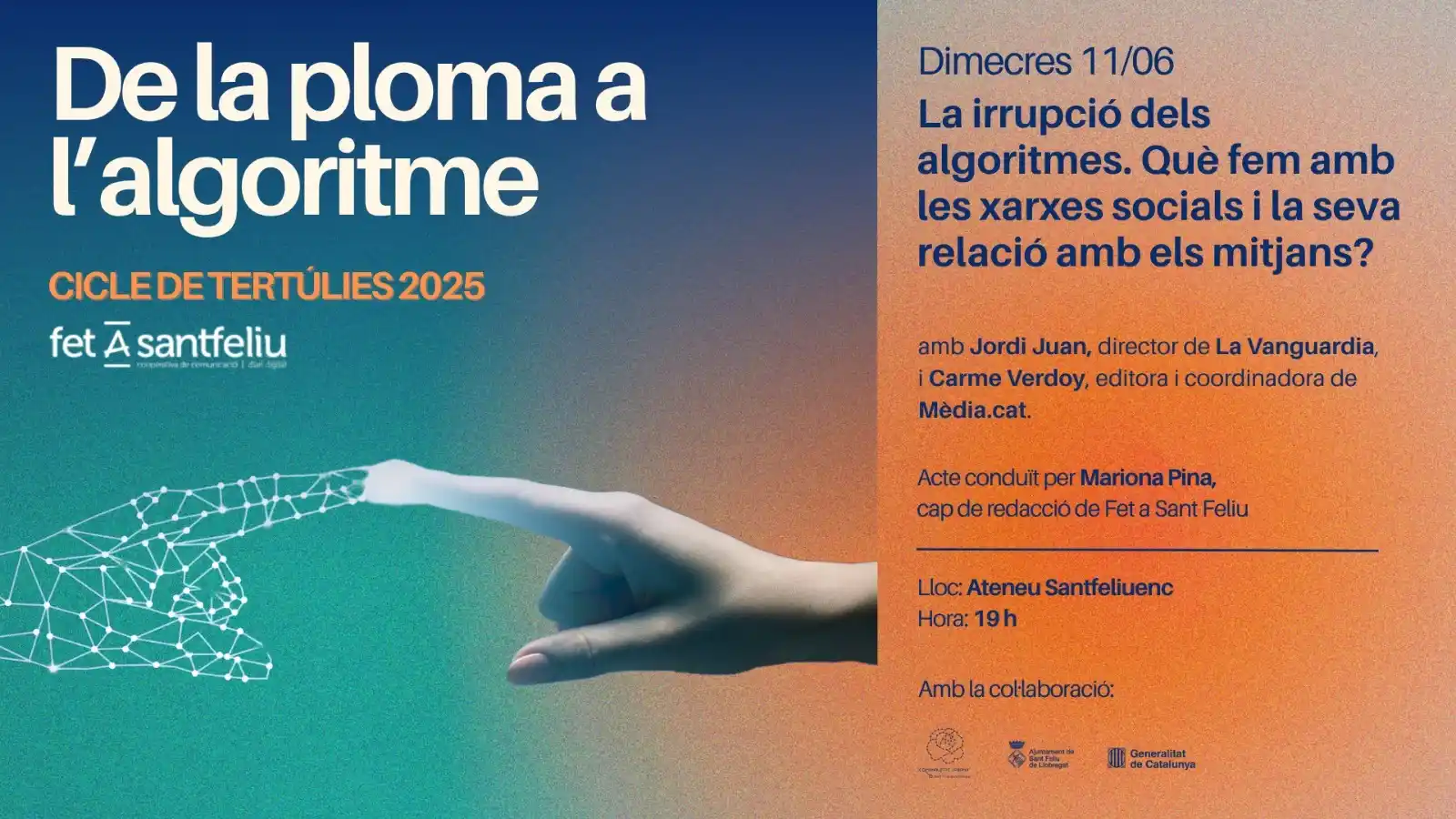 Image from Ateneu Santfeliuenc: 🗓️ _Dimecres 11_ 💬 Xerrada: *La irrupció dels algoritmes. Què fem a...