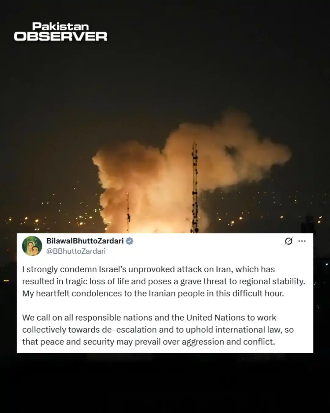 Image from Pakistan Observer : 🧷Former foreign minister Bilawal Bhutto-Zardari strongly condemned Is...