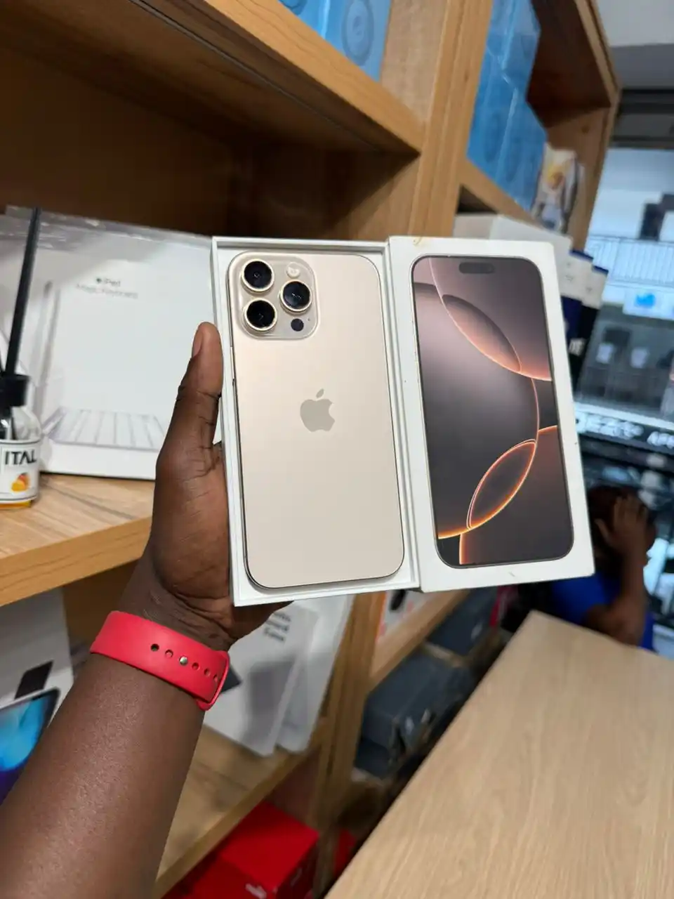 Image from APPLE HUB FALAA DEALSS…..: iPhone 16promax 256gb physical sim factory unlock bh100% CC52 (dessert...