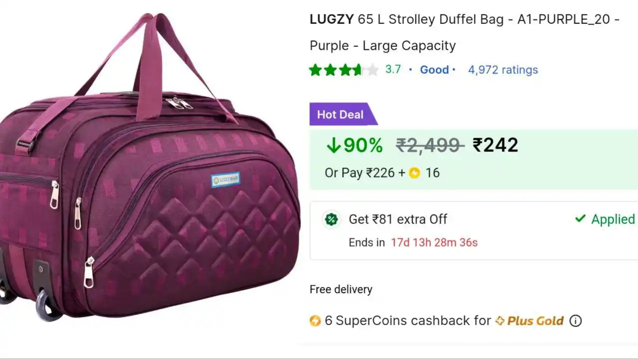 Image from LootDealsOffers | Online Shopping deals 🛍️ Cashback: 💥 Loot @ *₹323* ✅
🌟Regular Price: *₹2499*
📦LUGZY (Expandable) A1-...