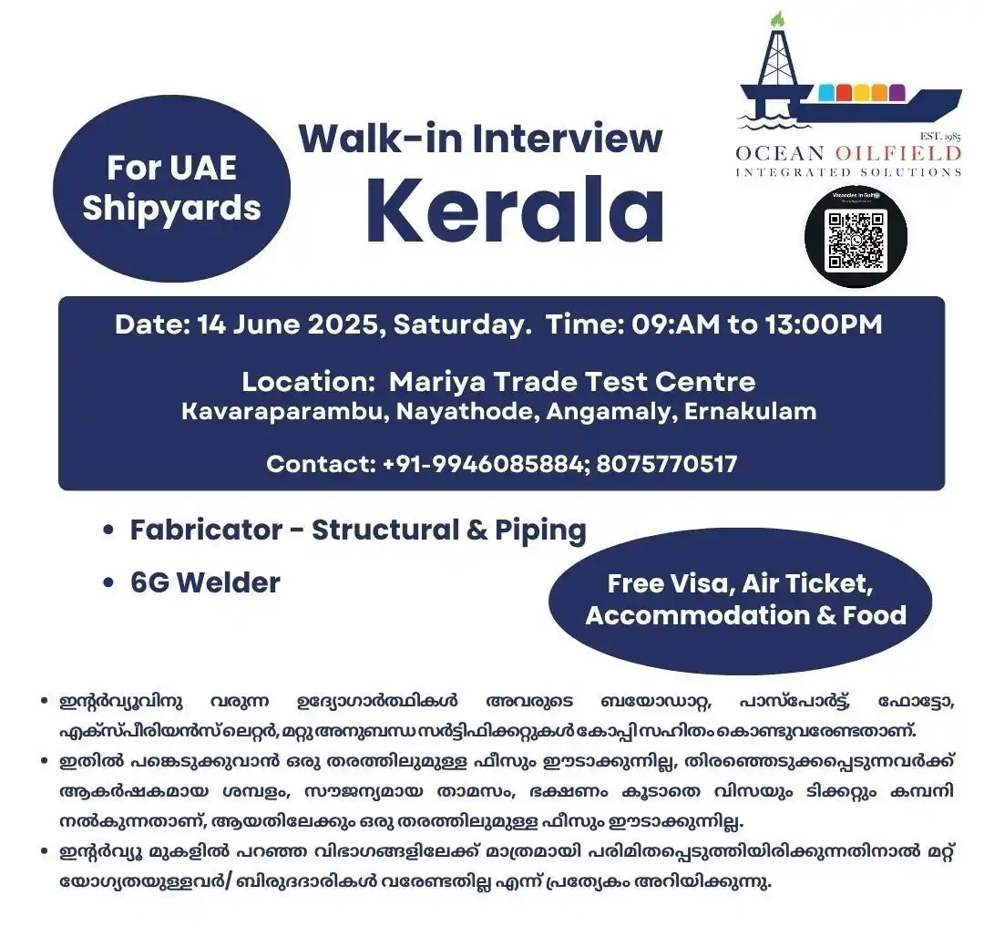 Image from Vacancies In Gulf👔: _Posting Date: 11.06.2025_ *Walk-in Interview for Welders & Fabricato...