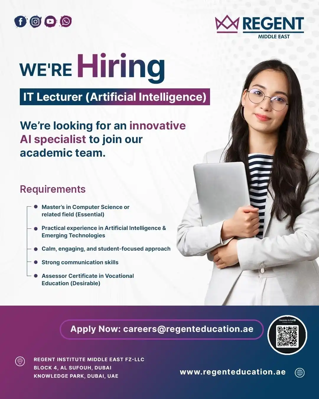 Image from Vacancies In Gulf👔: _Posting Date: 11.06.2025_ We’re hiring an *IT Lecturer in Artificial...