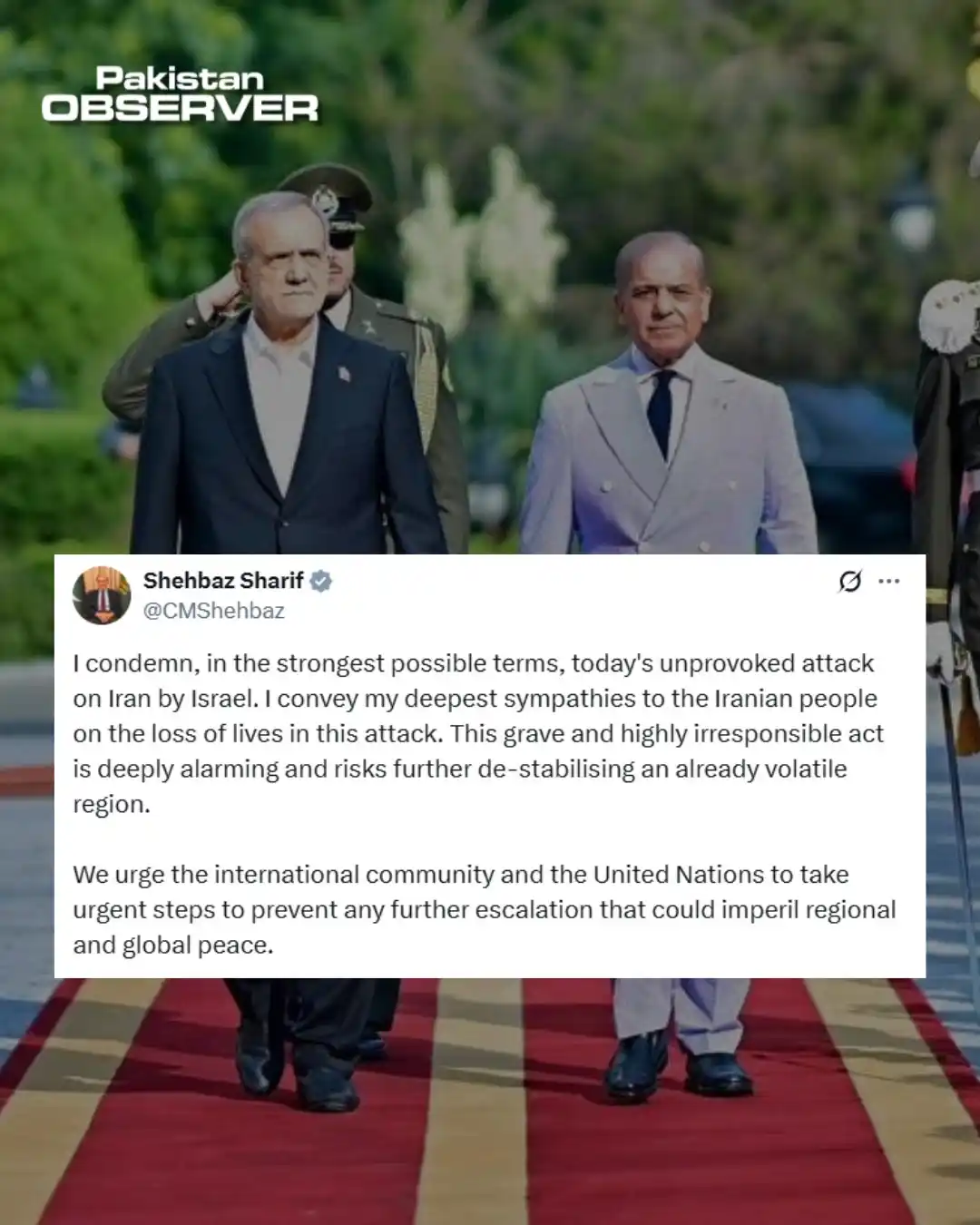 Image from Pakistan Observer : 🧷Prime Minister Shehbaz Sharif condemned “in the strongest possible t...