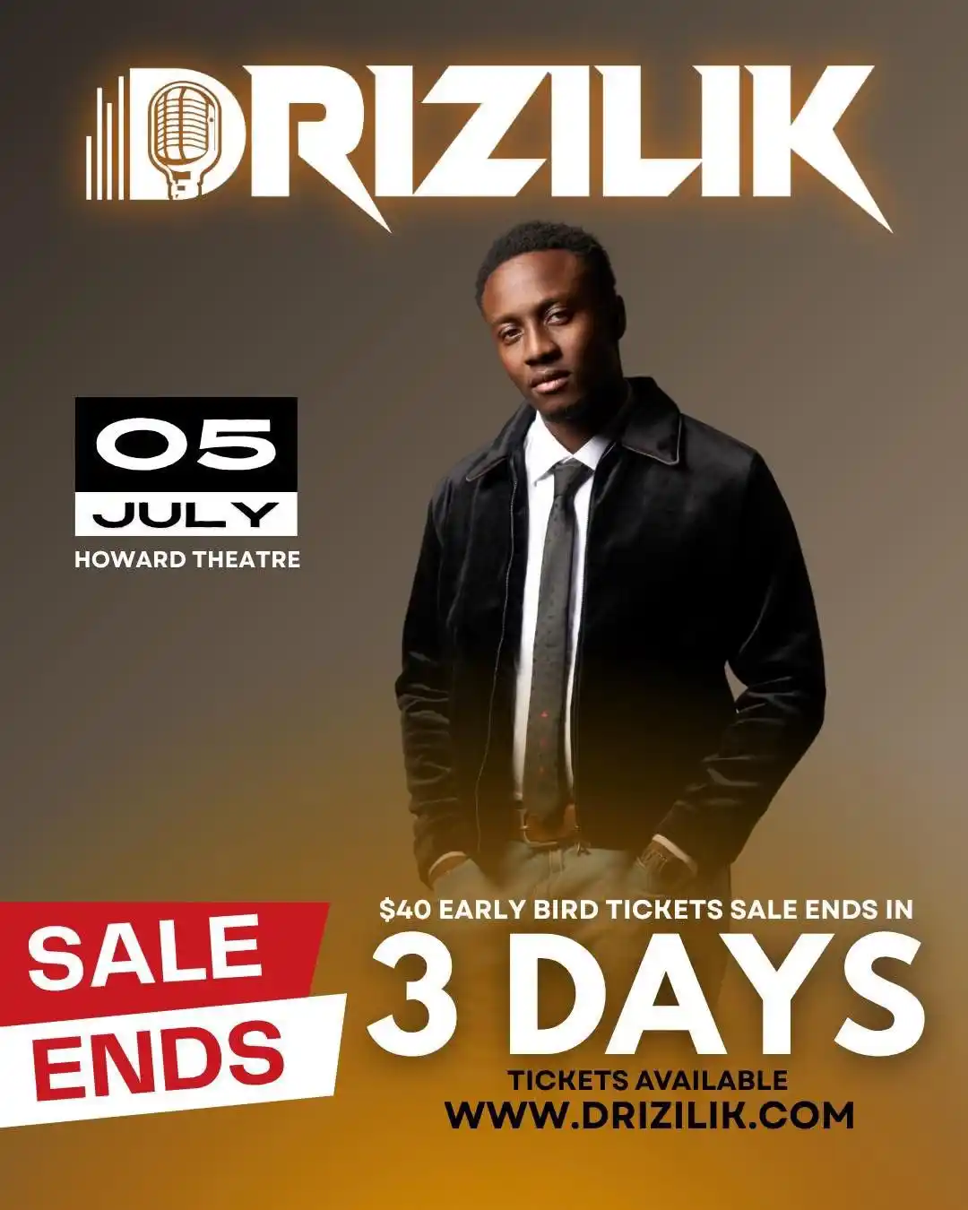 Image from Drizilik: Tap IN‼️ Last 3 days to get Drizilik concert tickets for $40. ...