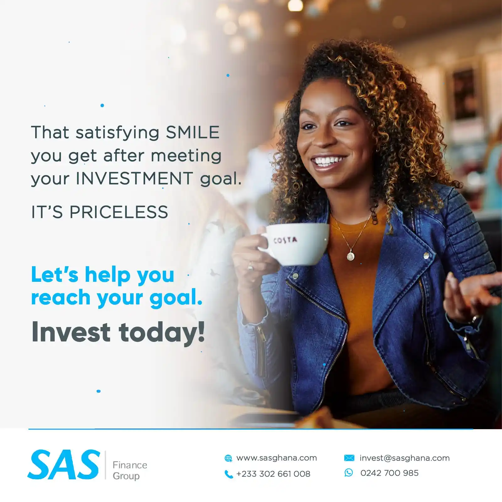 Image from SAS Finance Group: That priceless smile when you hit your investment goal. Yeah, we live ...