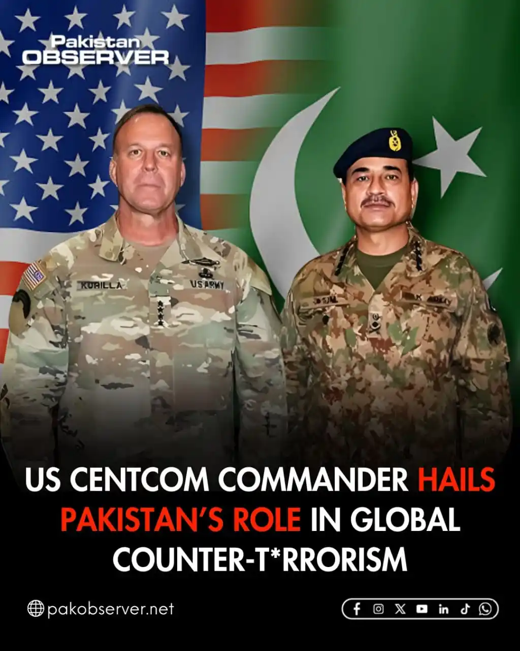 Image from Pakistan Observer : 🧷US Centcom Commander General Michael Kurilla praised Pakistan’s coun...