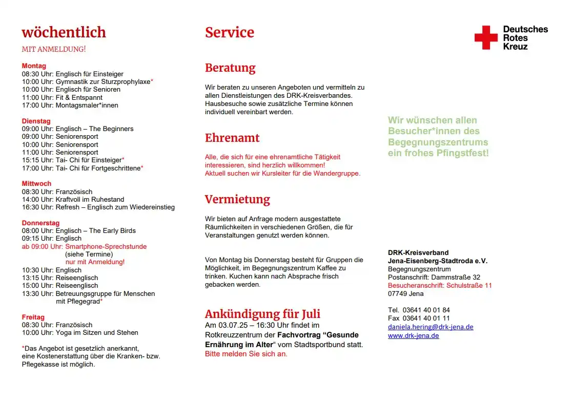 Image from Wenigenjena: *Veranstaltungsplan DRK Begegnungszentrum für Juni* Das Wetter ist ja...