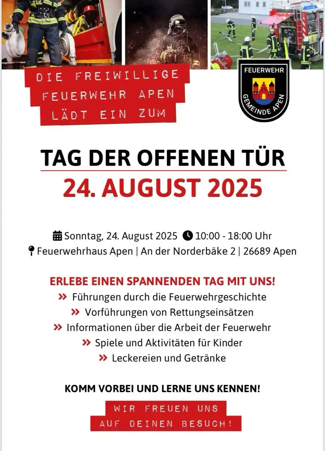 Image from Kreisfeuerwehrverband Ammerland e.V. 🚒: 🚒 VORANKÜNDIGUNG 🚒 TAG DER OFFENEN TÜR BEI DER FEUERWEHR APEN 🔥 A...